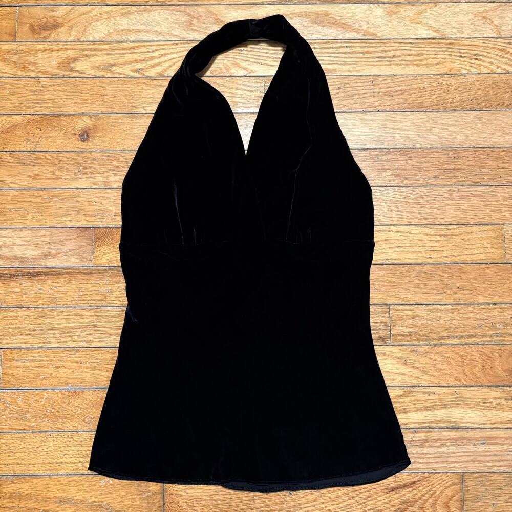 Vintage Y2K Express Whimsigoth Black Velvet Halter Top Size Small
